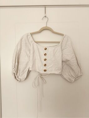 Billabong White Cropped Peasant Top